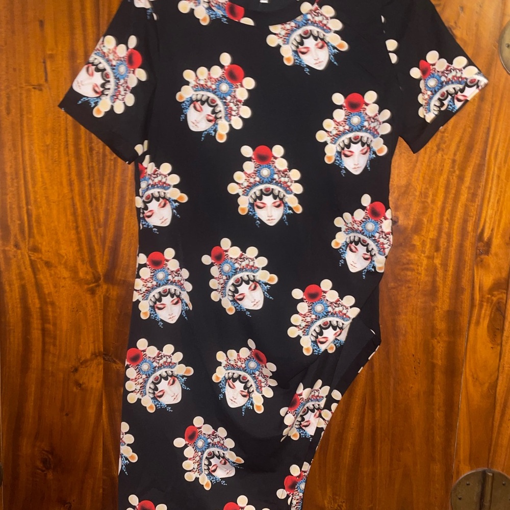 Almost Famous Black Asymmetrical Dress with Colorful Pattern